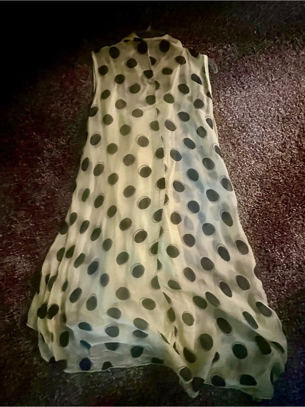 Sleeveless Soft Yellow Silk Dress with Black Polka Dots